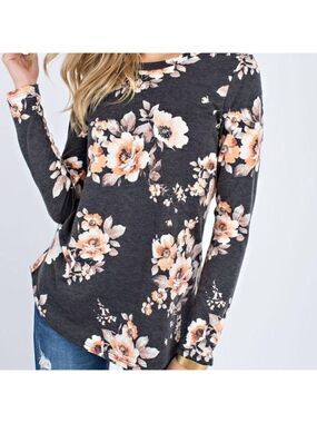 12 PM BY MON AMI Long-sleeve Floral Print French Terry Top Size Small NWT